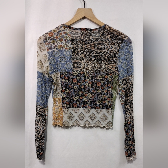 SOLD Altar'd State Floral Patchwork Mesh Top Women's S Multicolor Artsy - Picture 5 of 8